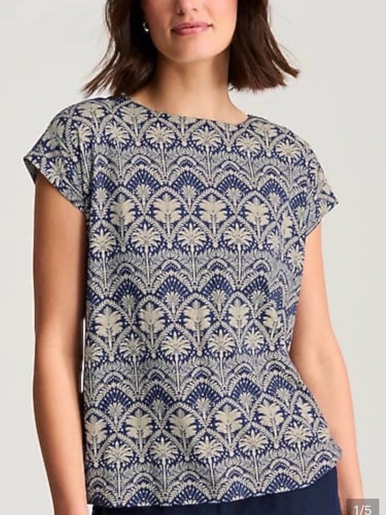 J. Jill Tops - J. Jill Navy and Cream Boat-Neck Buttoned-Back Tee XS